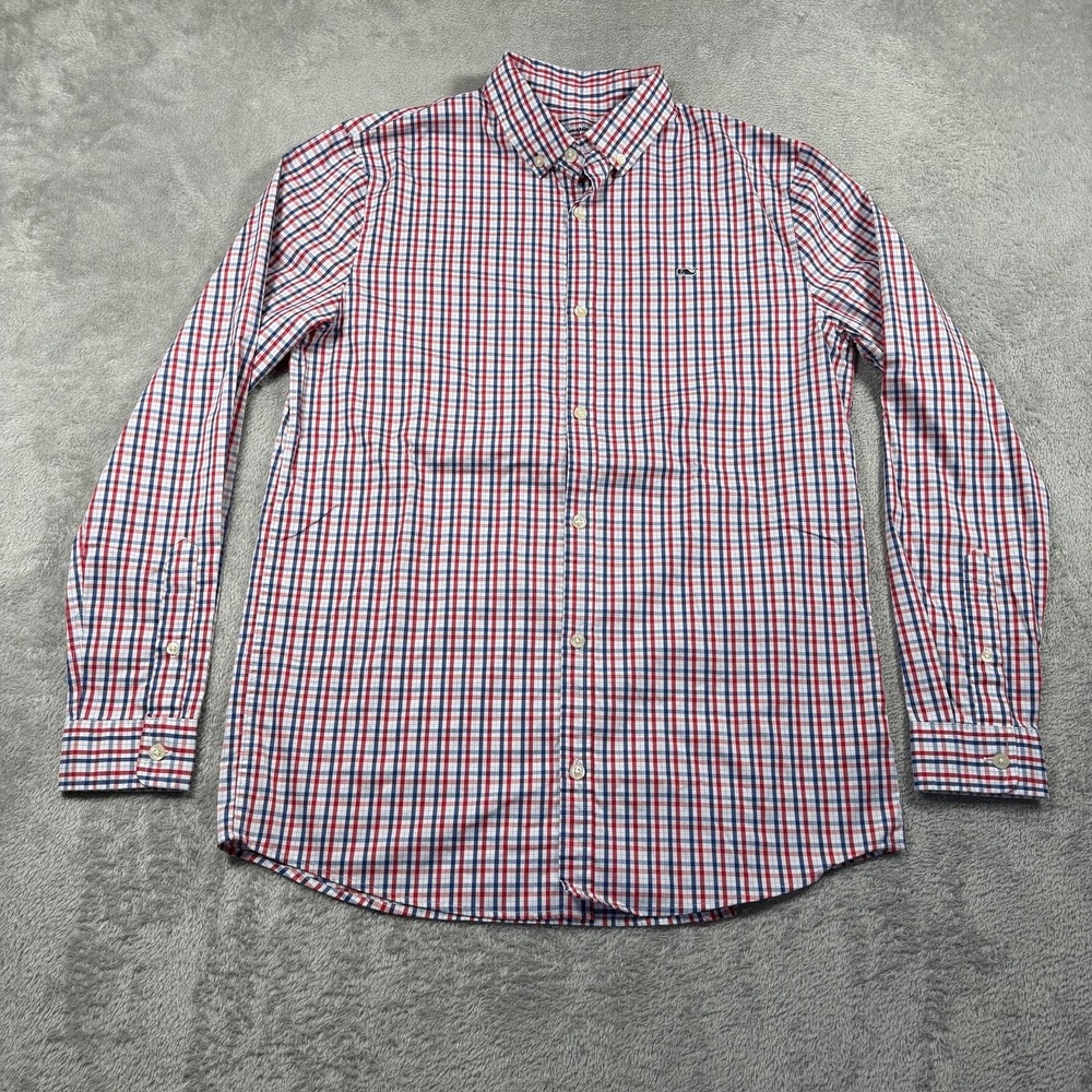 Vineyard Vines OTG Shirt Mens XL Red Blue Check Performance Stretch LS Button Up